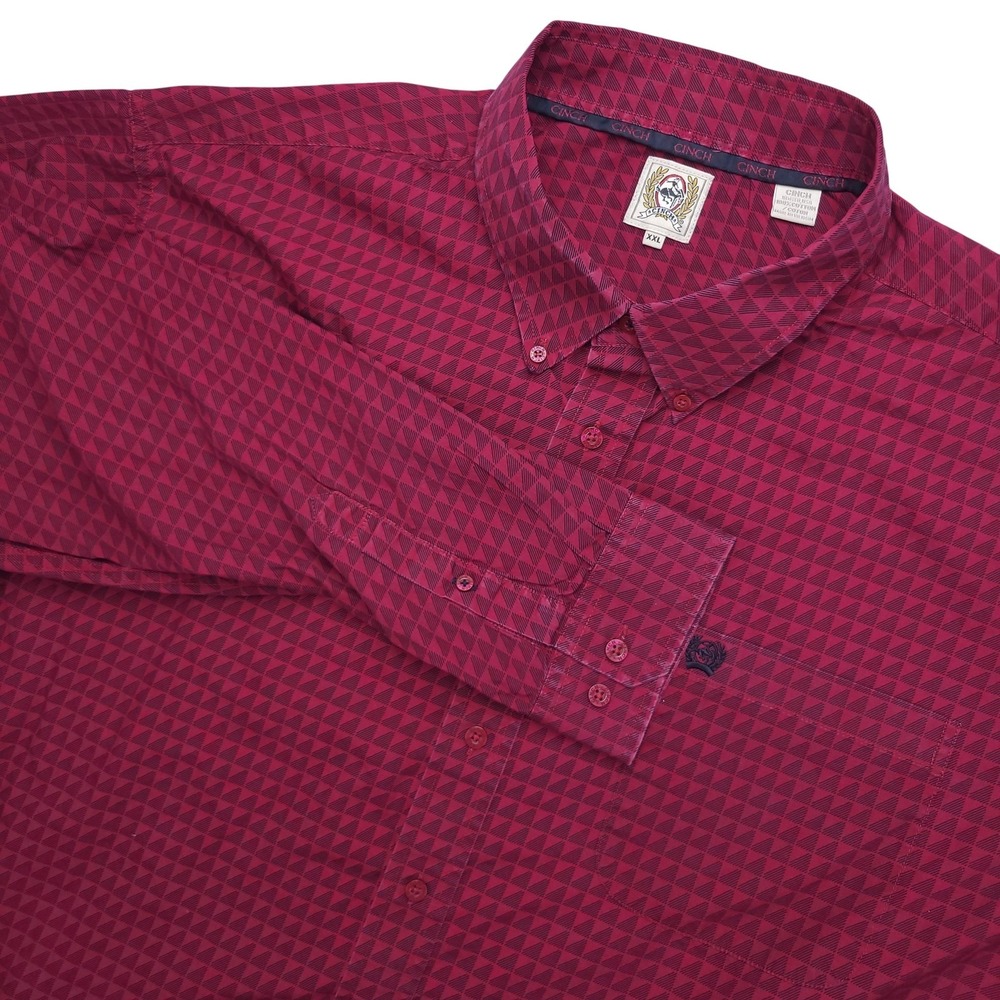 Cinch Shirt Mens 2XL Red Geometric Long Sleeve Button Up Western Cotton Casual